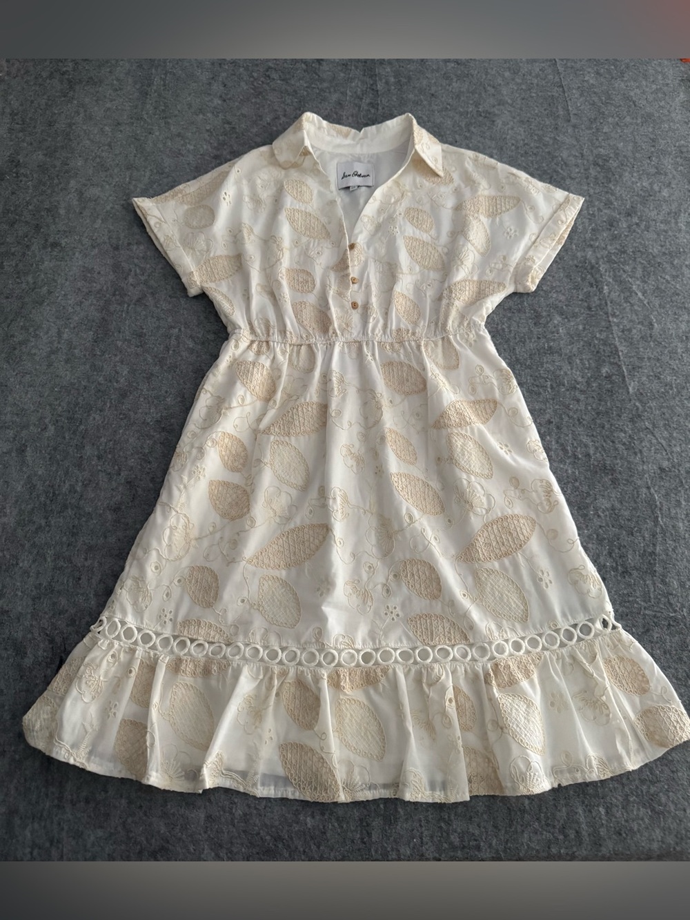 New Sam Edelman Ivory Leafy Embroidered Cotton Shirtdress Size 4